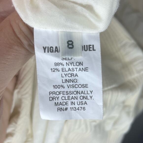 Yigal Azrouel Long Sleeve Cream Crinkle Textured Stretch Bodycon Dress Size 8 - Picture 3 of 6